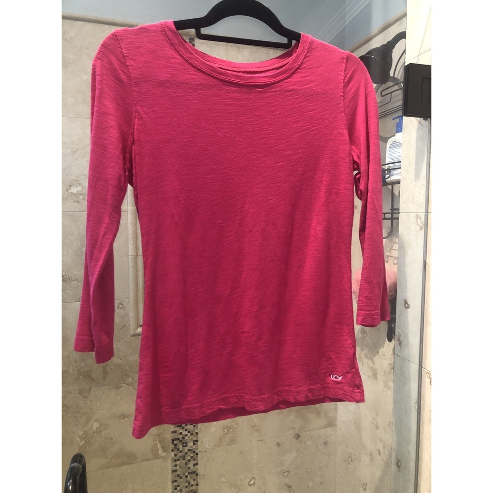 Vineyard Vines Heathered Hot Pink Whale Boat Neck 3/4 Sleeve Top XS